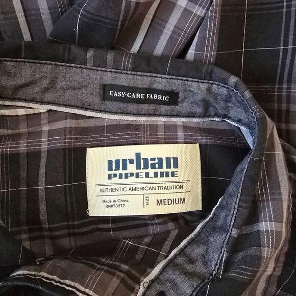 Urban Pipeline Button Down Flannel Shirt Men's M Black White Easy-Care Fabric - Picture 3 of 14